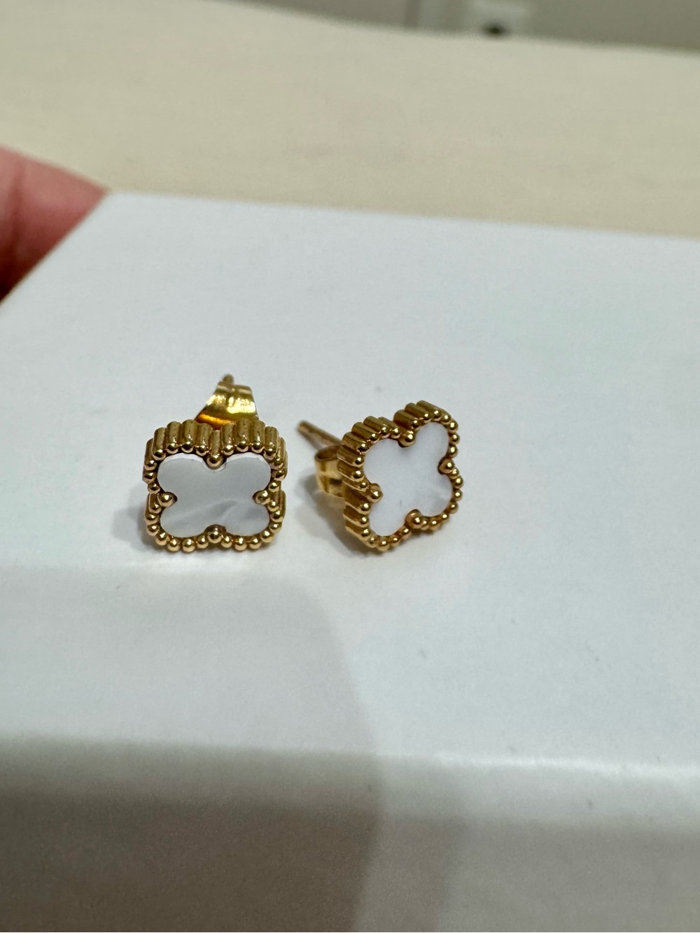 Gold-Tone White Clover Stud Earrings